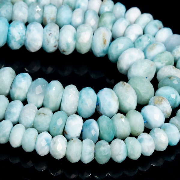 Genuine Natural Larimar Loose Beads Dominica Grado A Sky Blue Facetado Rondelle Shape 6x4mm 8x5mm 10x6mm