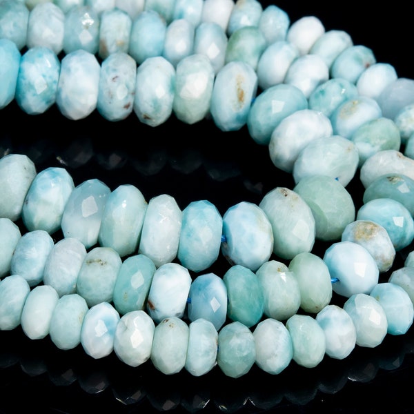 Genuine Natural Larimar Loose Beads Dominica Grade A Sky Blue Faceted Rondelle Shape 6x4mm 8x5mm 10x6mm