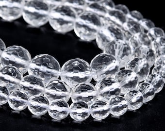 Genuine Natural Crystal Clear Quartz Loose Beads Micro Faceted Round Shape 6mm 8mm 10mm
