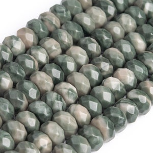 Genuine Natural Green Wood Skin Jasper Loose Beads Faceted Rondelle Shape 8x5mm