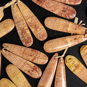 Natural Long Teardrop Picture Jasper Gemstone Earring Pair Landscape Jasper Top Drilled  Matched Bead Pendants