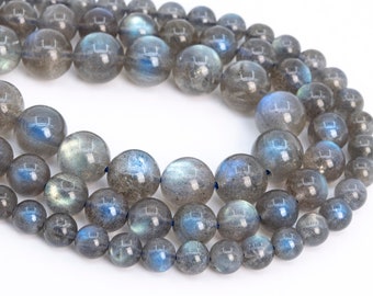 Perles en vrac de labradorite grise naturelle translucide de qualité AAA, forme ronde 6 mm 7 mm 8 mm 9 mm 10 mm