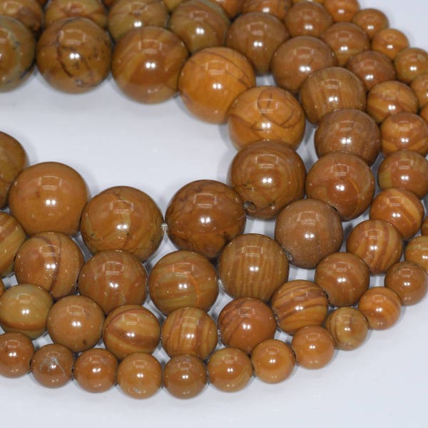 Genuine Natural Wood Skin Jasper Loose Beads Round Shape 6mm 8mm 10mm 15mm