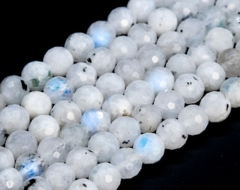 Genuine Natural Rainbow Moonstone Tourmaline inclusions Loose Beads Grade A Micro Faceted Round Shape 5mm 6mm