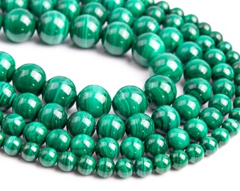 Perles en vrac en malachite verte naturelle véritable de catégorie AAA, forme ronde 6 mm 7-8 mm 10 mm 12 mm