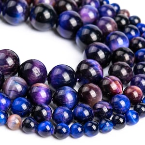 Purple Blue Tiger Eye Loose Beads Grade AA Round Shape 6mm 8mm 10mm 12mm