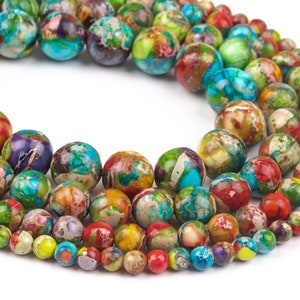Multicolor Sea Sediment Imperial Jasper Loose Beads Nugget Round Shape 6mm 8mm 10mm
