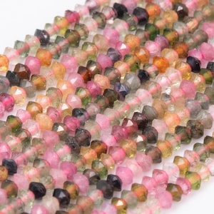 Genuine Natural Multicolor Tourmaline Loose Beads Grade AAA Micro Faceted Diamond Rondelle Shape 2x1.5mm