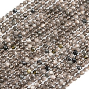 Genuine Natural Silver Obsidian Loose Beads Faceted Round Shape 2mm