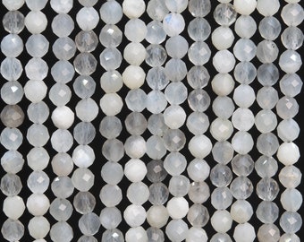 Genuine Natural Gray Moonstone Loose Beads Grade AA Faceted Round Shape 4MM