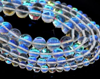 Perles en vrac de quartz arc-en-ciel blanc Aura mystique 6 mm 8 mm 10 mm
