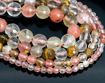 Fruity Watermelon Pink Cherry Quartz Loose Beads Micro Faceted Round Shape 6mm 8mm 10mm