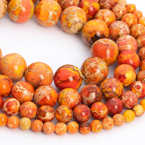 Red Orange Sea Sediment Imperial Jasper Loose Beads Round Shape 6mm 8mm 10mm 12mm