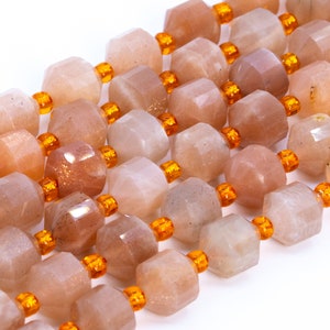 Genuine Natural Orange Brown Sunstone Loose Beads Grade AA Faceted Bicone Barrel Drum Shape 8x7mm