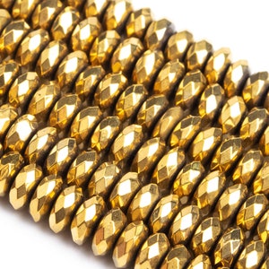 Gold Hematite Loose Beads Faceted Rondelle Shape 6x3mm 7x3mm