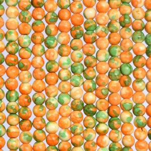 Orange & Green Rain Flower Jade Loose Beads Round Shape 4mm
