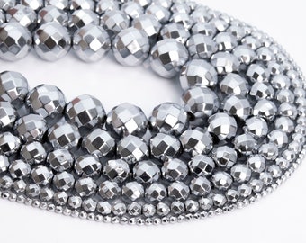 Silver Hematite Loose Beads Faceted Round Shape 6mm 7-8mm