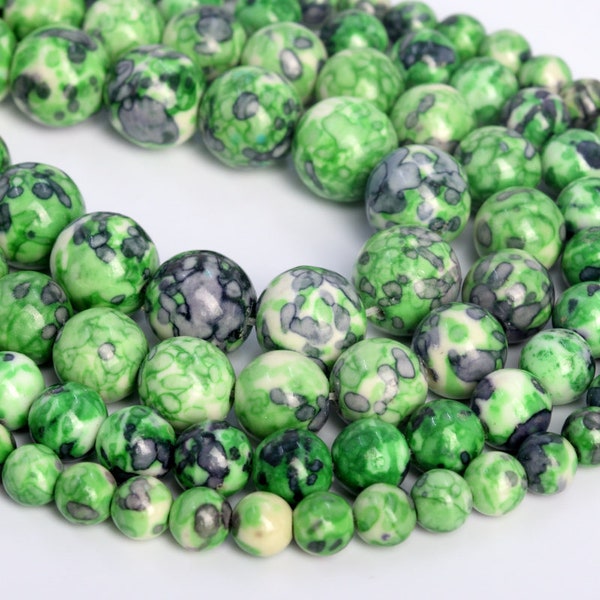 Green & Blue Black Rain Flower Jade Loose Beads Round Shape 7mm 8-9mm 10mm 12mm