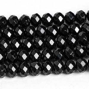 Genuine Natural Black Tourmaline Loose Beads Faceted Rondelle Shape 5-6x4-5mm
