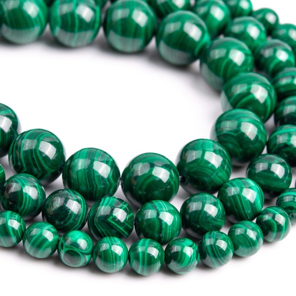 Genuine Natural Deep Green Malachite Loose Beads Grade AA Round Shape 6mm 8mm 10mm