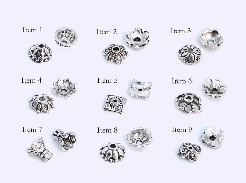 50 pcs Bead Caps Spacers End Cap DIY Jewelry Making Antique Silver Tone image 1