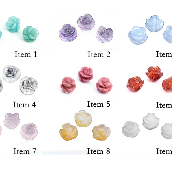 5 Pcs Flower Beads 8mm Rose Carved Gemstone - 18 Different Stone In List