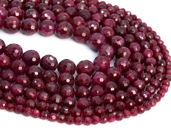 Red Ruby Loose Beads Grade AA Micro Faceted Round Shape 6mm 7mm 8mm 9mm 10mm