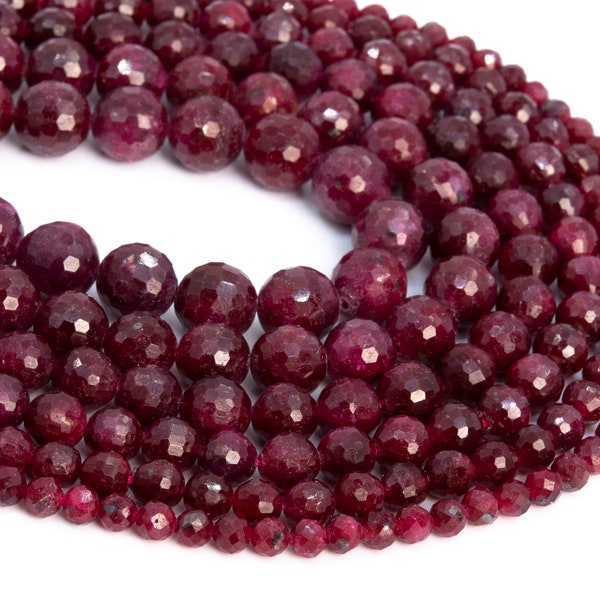 Red Ruby Loose Beads Grade AA Micro Faceted Round Shape 6mm 7mm 8mm 9mm 10mm