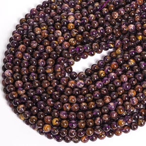 Genuine Natural Brown Purple Amethyst Cacoxenite Inclusions Quartz Loose Beads Grade AAA+ Round 6MM 8MM 10MM