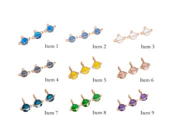 6 Pcs Saturn Planet Enamel Charms - Gold Tone With Color Enamel