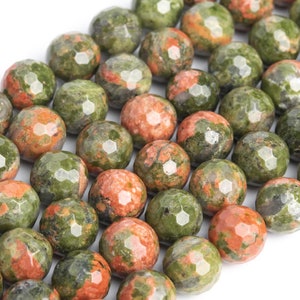 Genuine Natural Green & Pink Unakite Loose Beads Micro Faceted Round Shape 7-8mm 12mm
