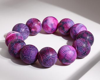 19-20MM Matte Pink Crackle Agate Pink Red Round Big Size Beads Gemstone Bracelet For Man and Woman