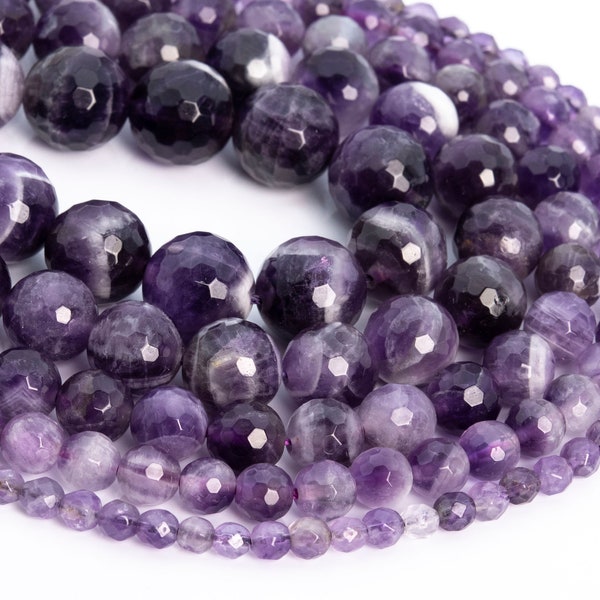 Genuine Natural Dog Teeth Amethyst Loose Beads Grade AAA Micro Faceted Round Shape 5-6mm 7-8mm 9mm 11-12mm