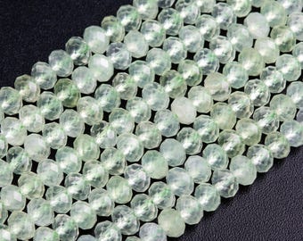 Genuine Natural Light Green Prehnite Loose Beads Faceted Rondelle Shape 5x3-4mm