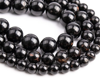 Genuine Natural Black Tourmaline Loose Beads Grade AA Round Shape 6-7mm 7-8mm 10mm