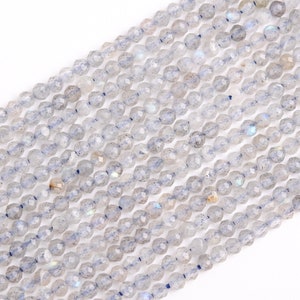 Genuine Natural Transparent Light Gray Labradorite Loose Beads Faceted Round Shape 2mm
