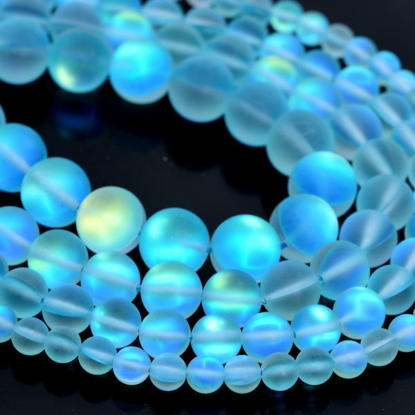 Matte Aqua Blue Mystic Aura Quartz Loose Beads Round Shape 6mm 8mm 10mm 12mm