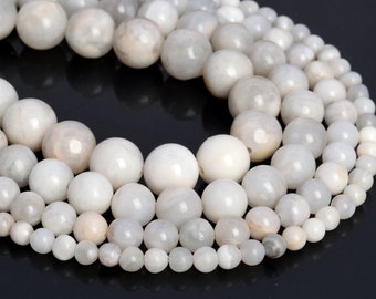 Perles en vrac véritables blanches naturelles d'agate de dentelle de forme ronde 6 mm 8-9 mm 10 mm