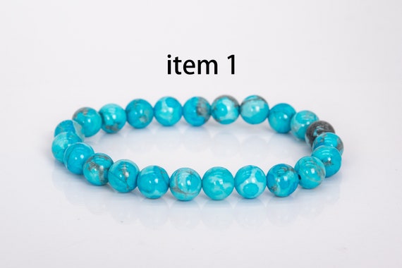 LKBEADS Bracelet en agate bleue ronde de 8 mm avec perles lisses et
