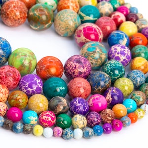 Multicolor Sea Sediment Imperial Jasper Loose Beads Round Shape 6mm 8mm 10mm 12mm