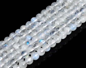 Genuine Natural Translucent Rainbow Moonstone Loose Beads Grade A+ Round Shape 4mm