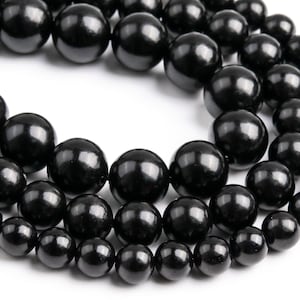 Genuine Natural Black Jet Loose Beads Round Shape 6mm 8mm 10mm