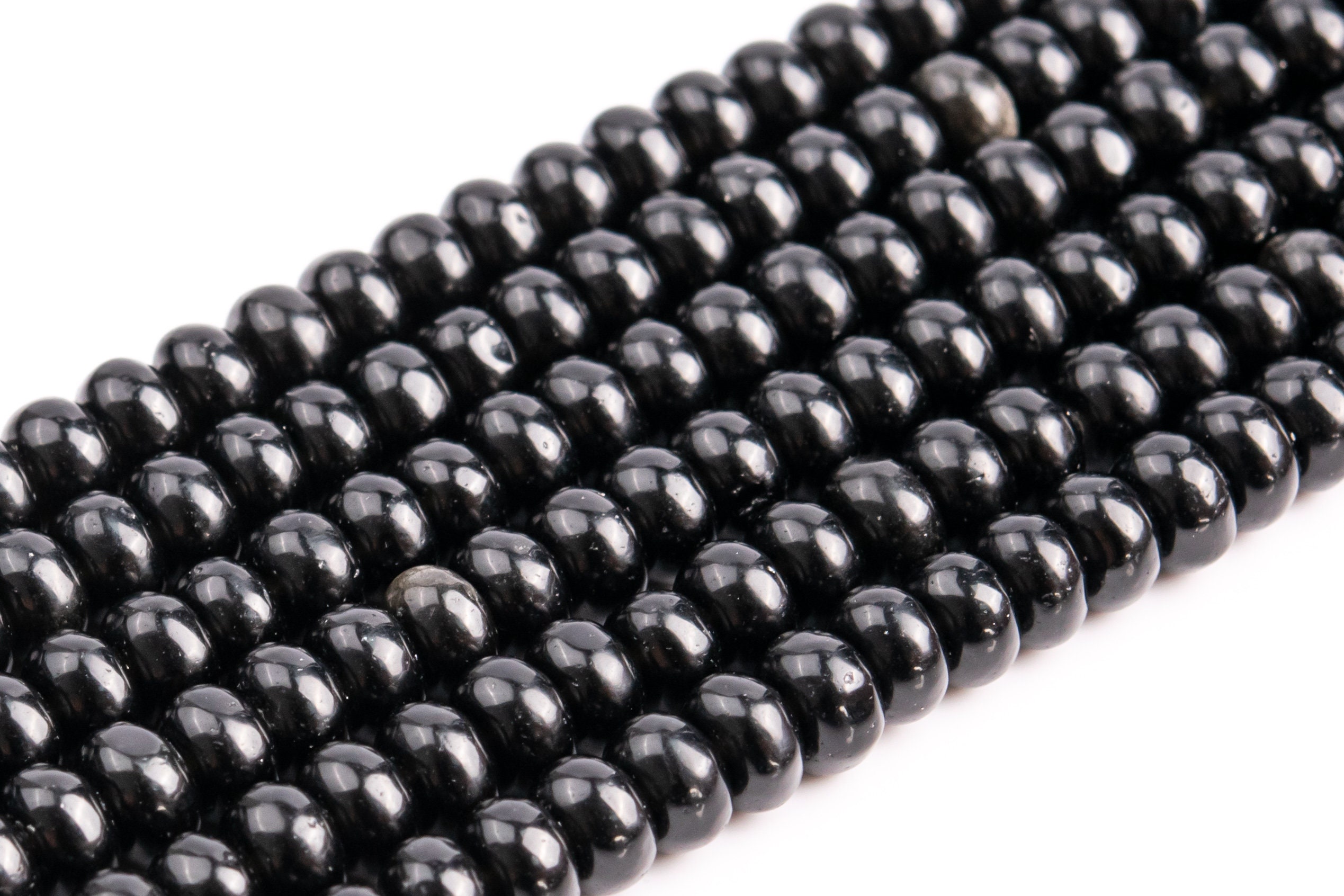 Bacatgem 15 Pcs Natural Black Obsidian Large HoleLoose Stone Rondelle Beads Crystals and Healing Stones,6mm DIY-Jewelry Makings