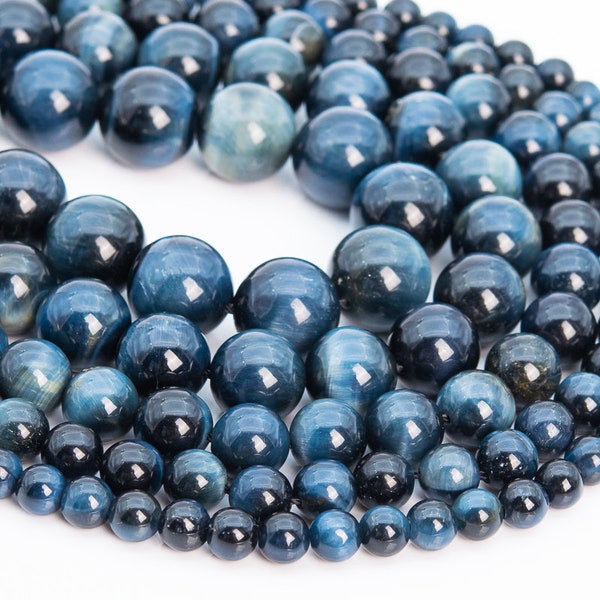 Genuine Natural Gray Blue Tiger Eye Hawk Eye Loose Beads Grade AAA Round Shape 6mm 7-8mm 10mm 12mm