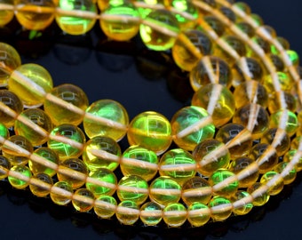Yellow Mystic Aura Quartz Loose Beads Round Shape 6mm 8mm 10mm