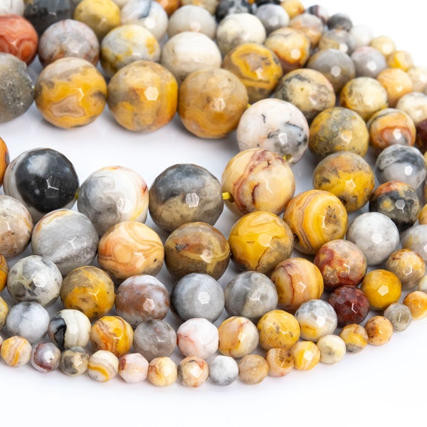 Genuine Natural Orange Cream Crazy Lace Agate Loose Beads Micro Faceted Round Shape 6mm 8mm 10mm 12mm