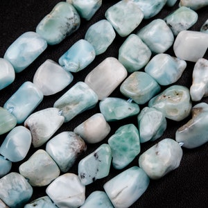 Genuine Natural Light Blue Larimar Loose Beads Dominican Grade A Pebble Nugget Shape 8-10mm