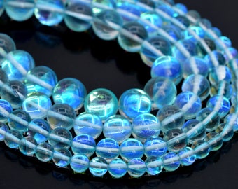 6 8 10 mm To Choose From Holographic Quartz Beads Wholesale,A-144 Smooth Crystal Beads 1 Full Strand Mystic Aura Quartz Round Beads
