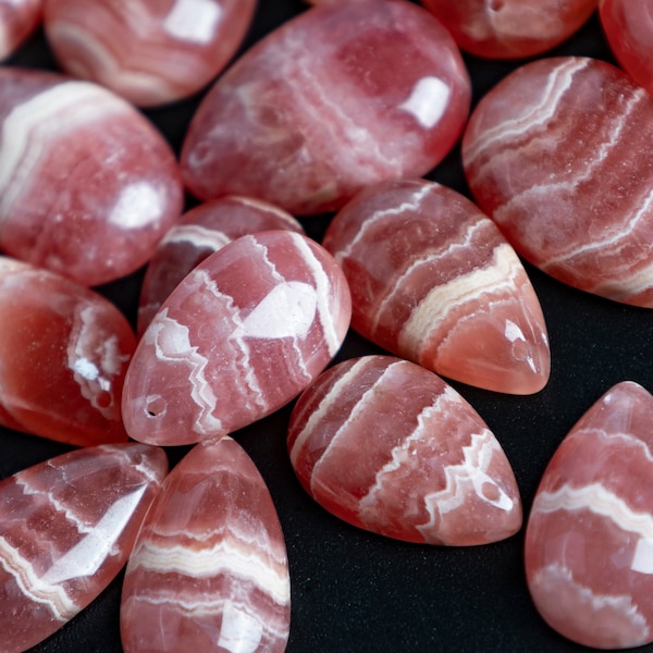 Pendentif en pierre de forme différente cabochon percé sur le dessus - Véritable rhodochrosite rouge naturelle