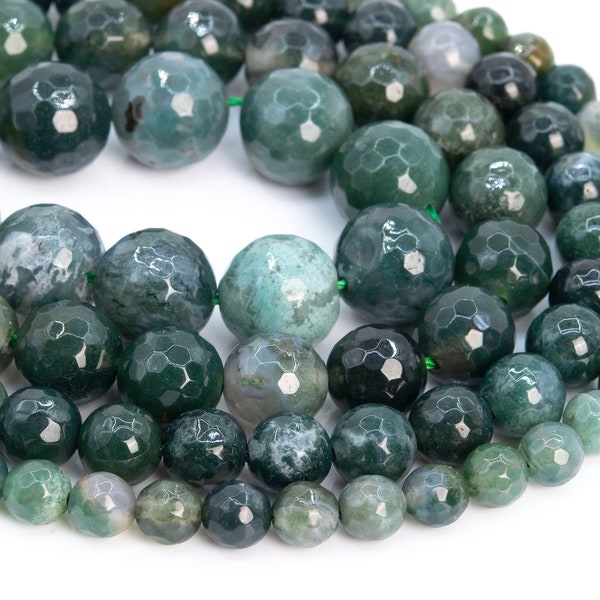 Genuine Natural Botanical Moss Agate Loose Beads Micro Faceted Round Shape 6mm 8mm 10mm 12mm